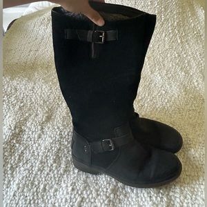 UGG Tall Black Boots with Buckle and Zipper Size 7.5